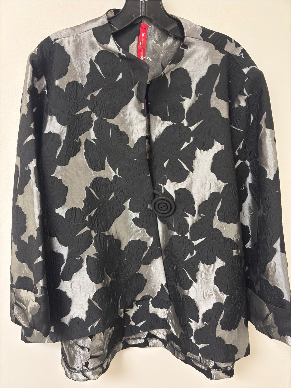 Black & Silver Floral Textured Jacquard Jacket